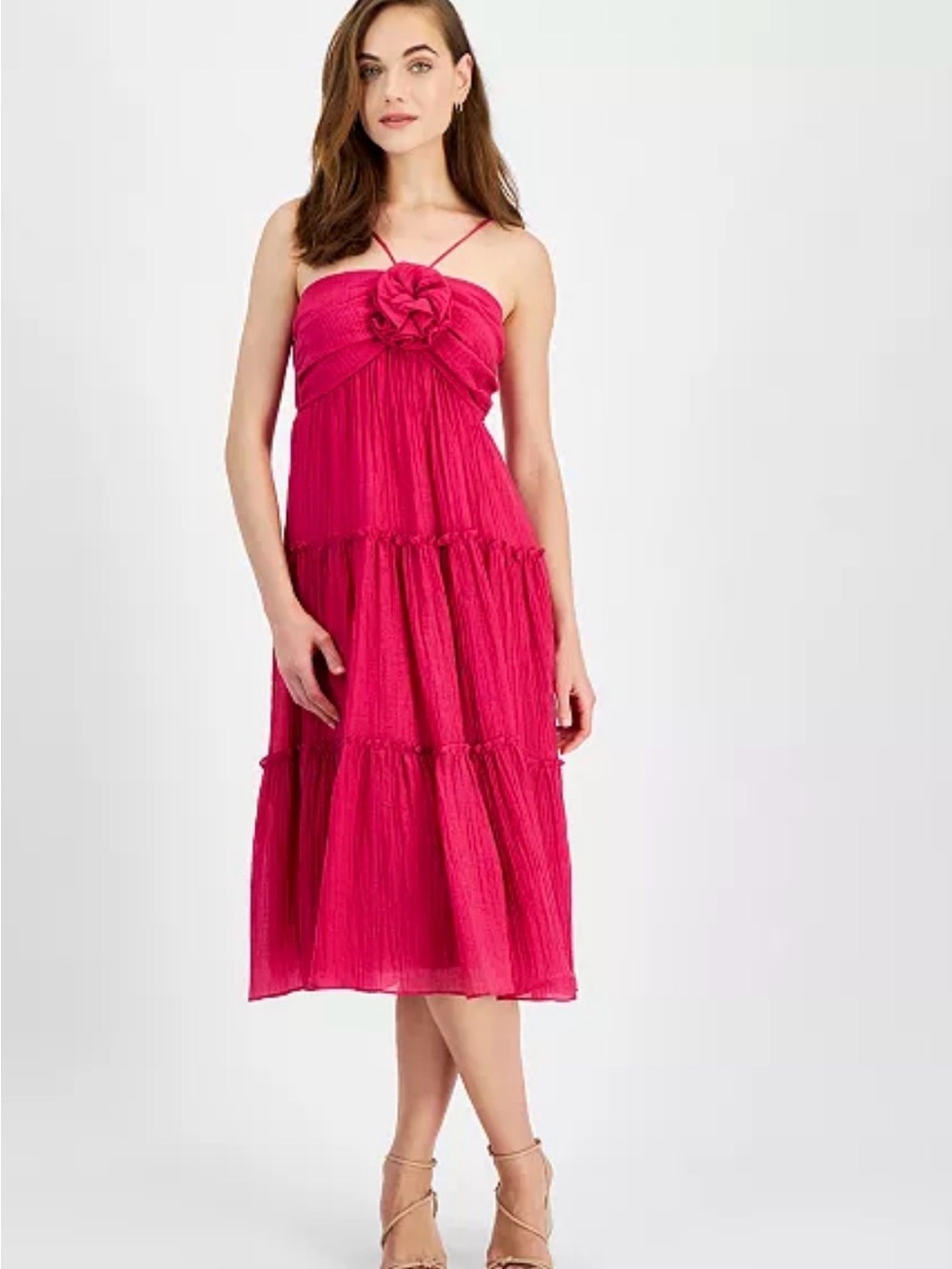 NWT City Studios Fuchsia Tiered Spaghetti-Strap Dress Sz large